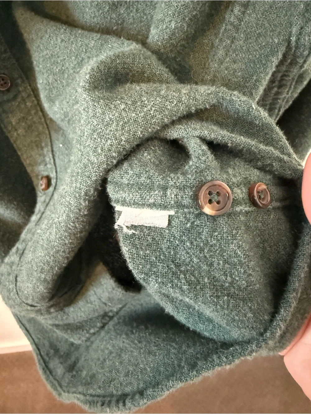 J. Crew Wool Green Button-Down Shirt with Brown Elbow Patches - Men’s S